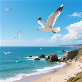 在大海上空飞翔的海鸥图片